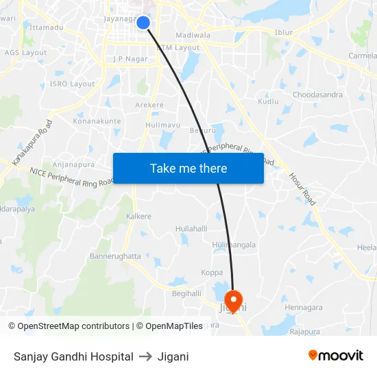 Sanjay Gandhi Hospital to Jigani map