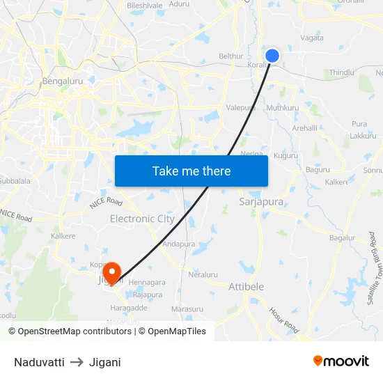 Naduvatti to Jigani map