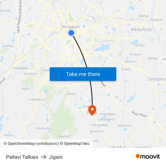 Pallavi Talkies to Jigani map