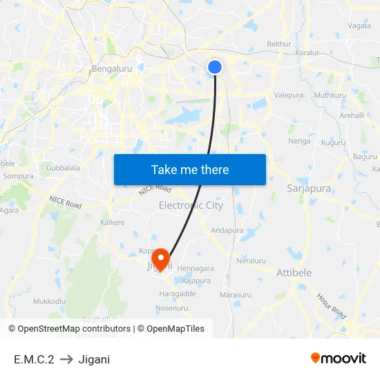 E.M.C.2 to Jigani map