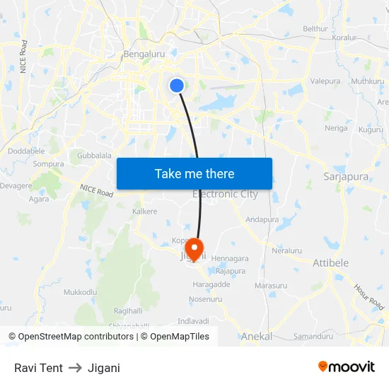 Ravi Tent to Jigani map