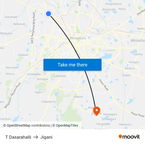 T Dasarahalli to Jigani map