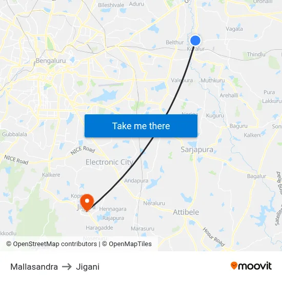 Mallasandra to Jigani map
