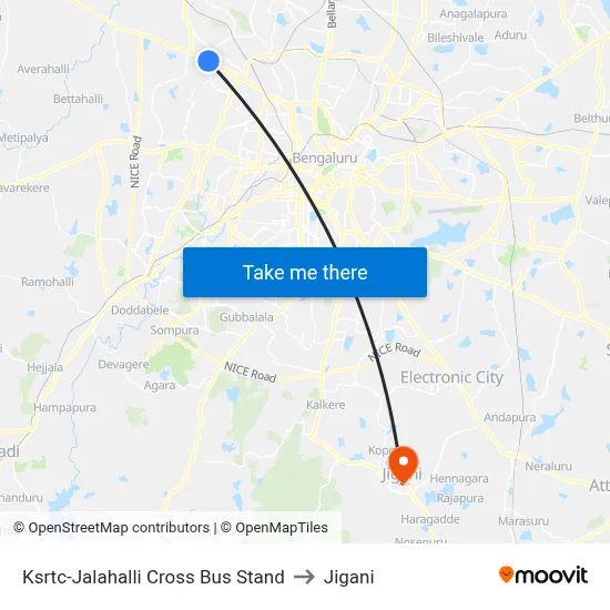 Ksrtc-Jalahalli Cross Bus Stand to Jigani map