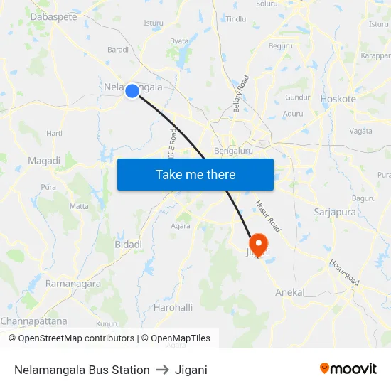 Nelamangala Bus Station to Jigani map