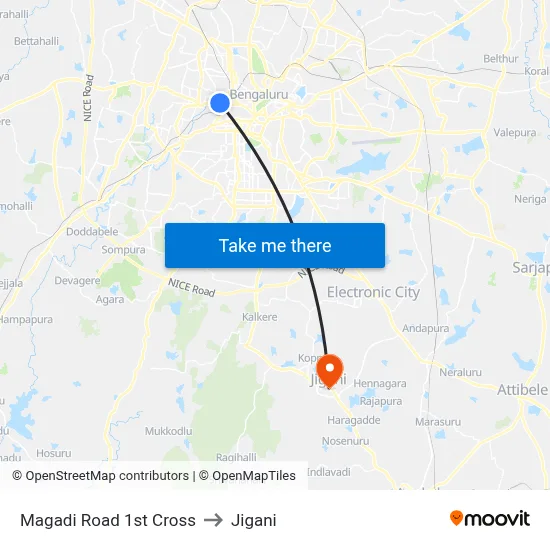 Magadi Road 1st Cross to Jigani map