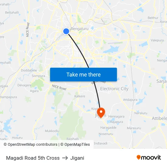 Magadi Road 5th Cross to Jigani map