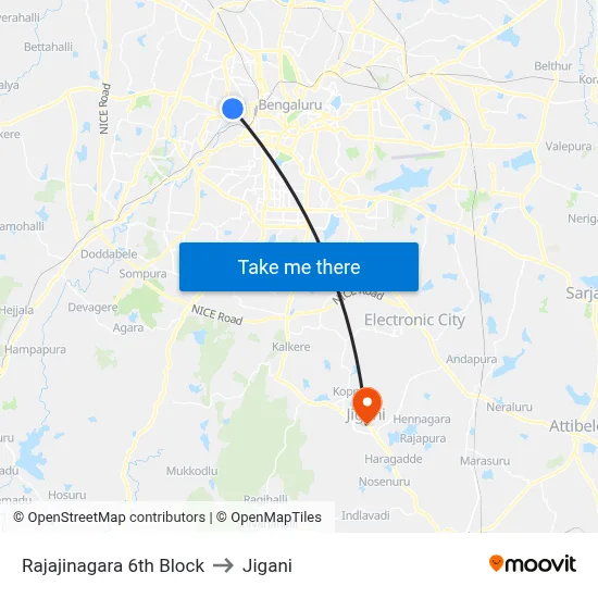 Rajajinagara 6th Block to Jigani map