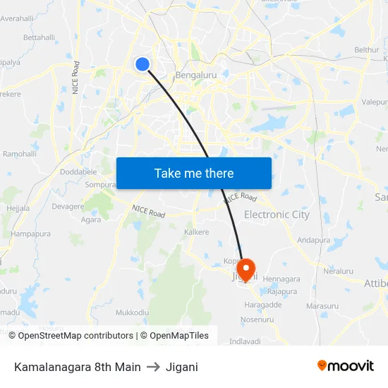 Kamalanagara 8th Main to Jigani map