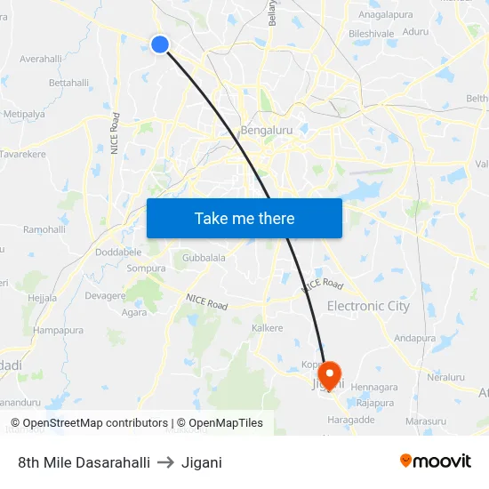 8th Mile Dasarahalli to Jigani map
