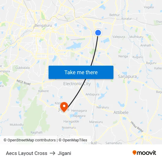 Aecs Layout Cross to Jigani map