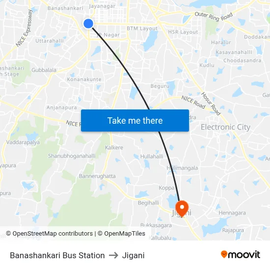 Banashankari Bus Station to Jigani map