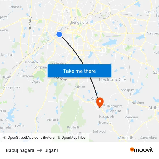 Bapujinagara to Jigani map
