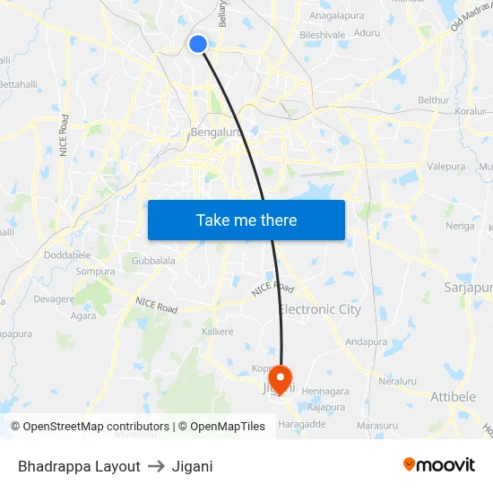 Bhadrappa Layout to Jigani map