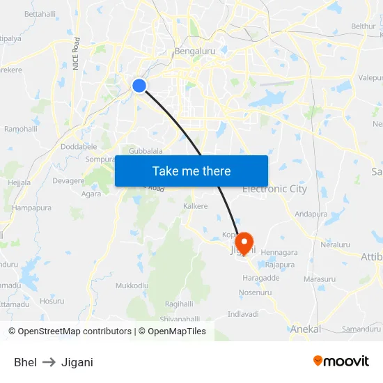 Bhel to Jigani map