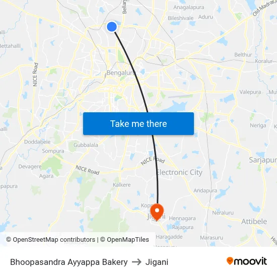 Bhoopasandra Ayyappa Bakery to Jigani map