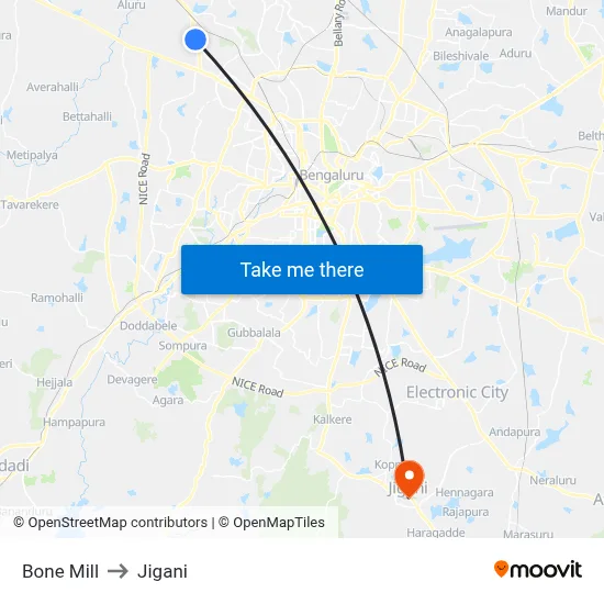 Bone Mill to Jigani map