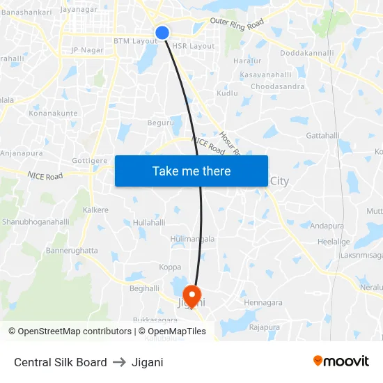 Central Silk Board to Jigani map