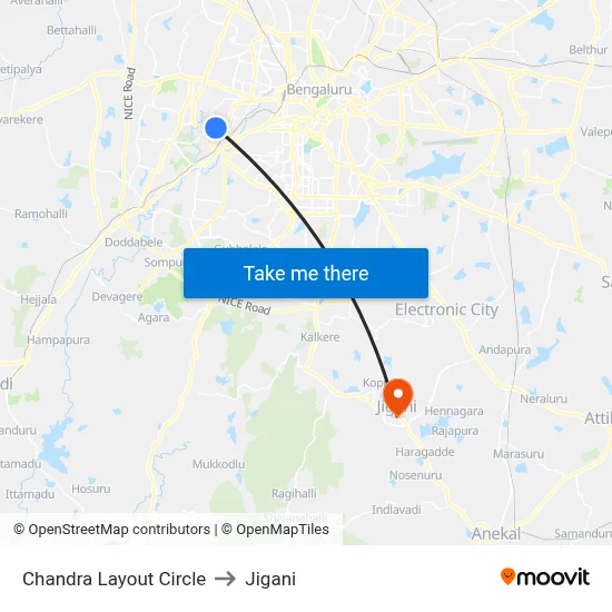 Chandra Layout Circle to Jigani map