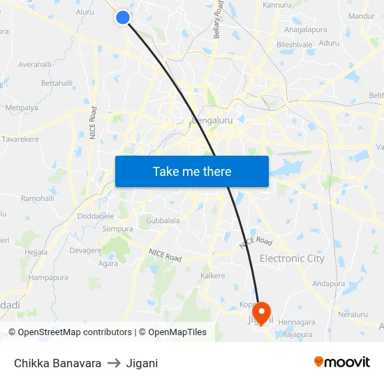 Chikka Banavara to Jigani map