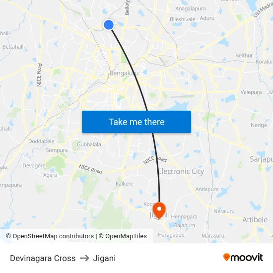 Devinagara Cross to Jigani map