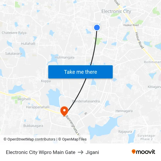 Electronic City Wipro Main Gate to Jigani map