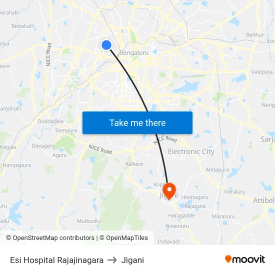Esi Hospital Rajajinagara to Jigani map