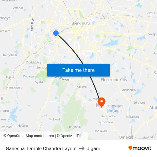 Ganesha Temple Chandra Layout to Jigani map