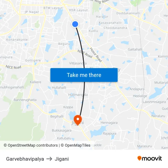 Garvebhavipalya to Jigani map