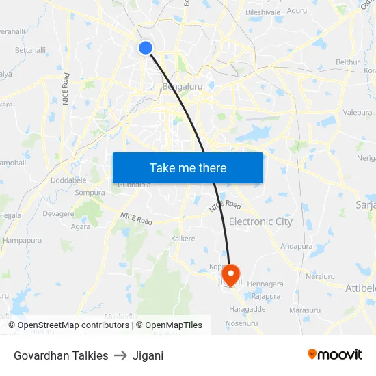 Govardhan Talkies to Jigani map