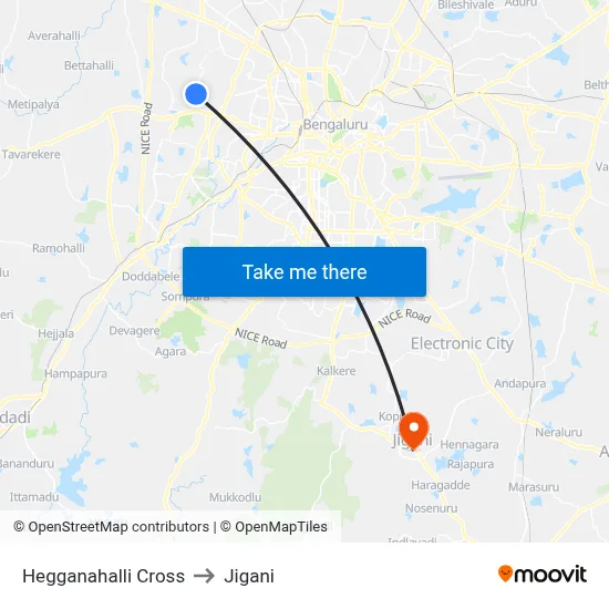 Hegganahalli Cross to Jigani map
