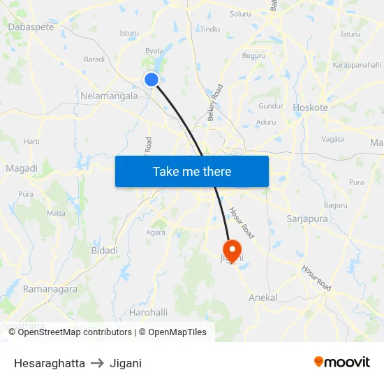 Hesaraghatta to Jigani map