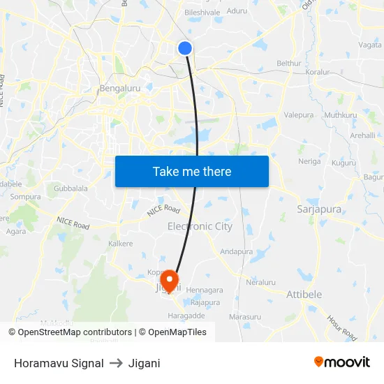 Horamavu Signal to Jigani map