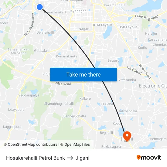 Hosakerehalli Petrol Bunk to Jigani map