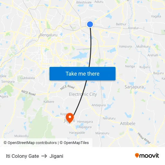 Iti Colony Gate to Jigani map