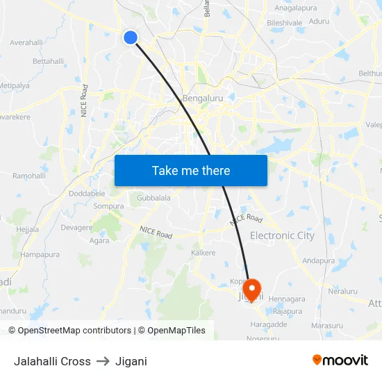 Jalahalli Cross to Jigani map