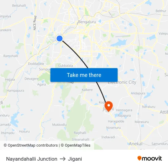 Nayandahalli Junction to Jigani map