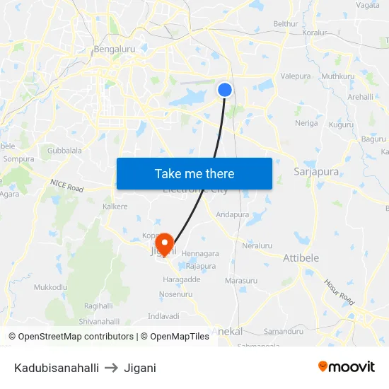 Kadubisanahalli to Jigani map