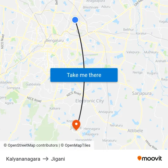 Kalyananagara to Jigani map