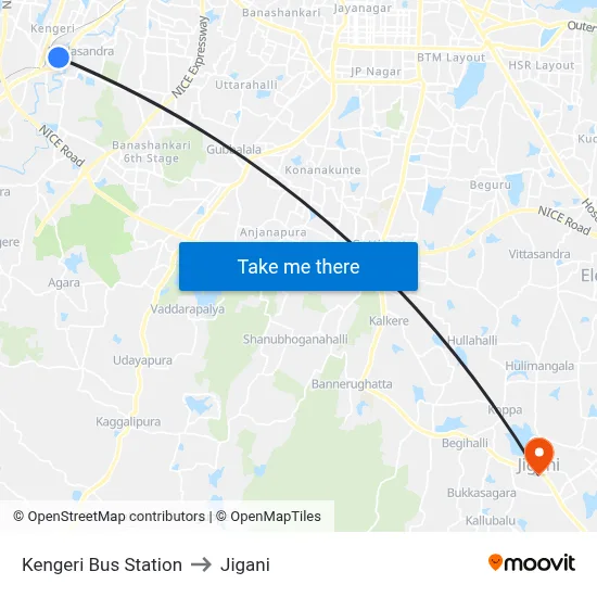 Kengeri Bus Station to Jigani map