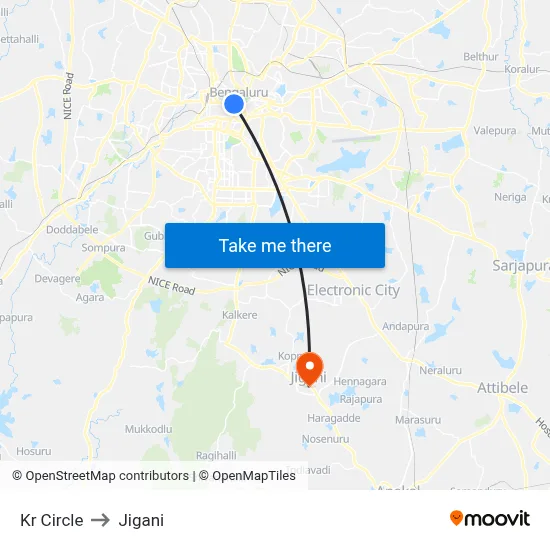 Kr Circle to Jigani map