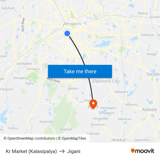 Kr Market (Kalasipalya) to Jigani map