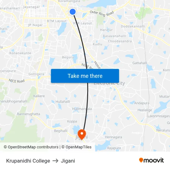 Krupanidhi College to Jigani map