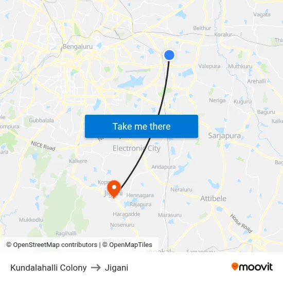 Kundalahalli Colony to Jigani map