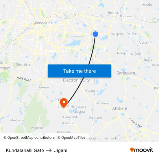 Kundalahalli Gate to Jigani map