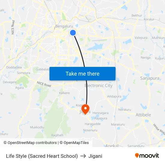 Life Style (Sacred Heart School) to Jigani map