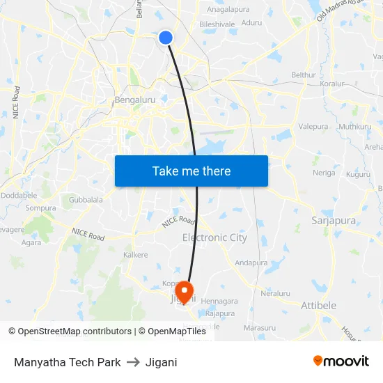 Manyatha Tech Park to Jigani map