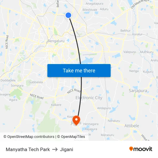 Manyatha Tech Park to Jigani map
