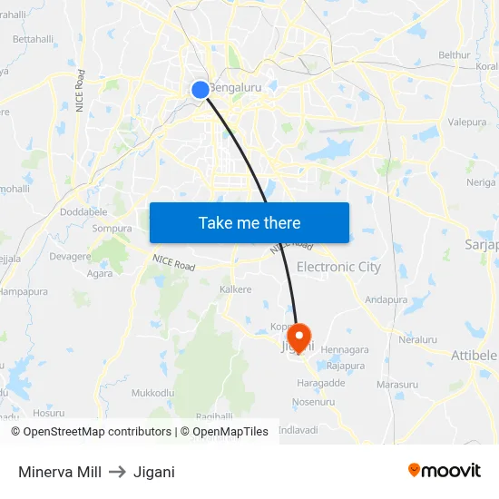 Minerva Mill to Jigani map