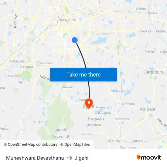 Muneshwara Devasthana to Jigani map